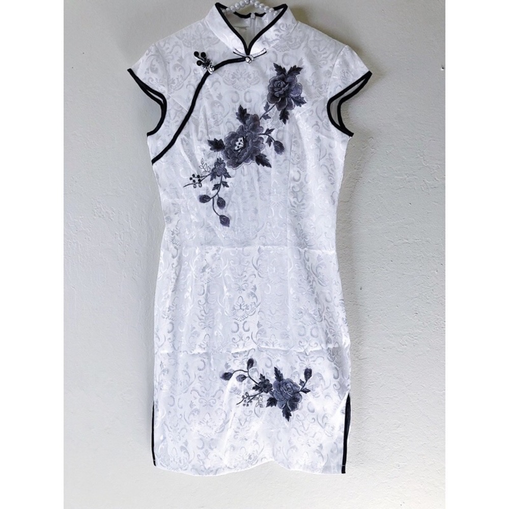 Blue and White Qipao Chinese Mini Dress | Sz L